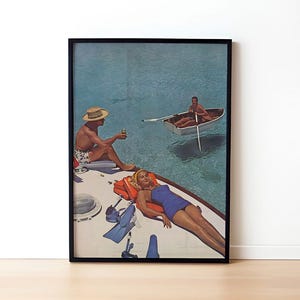 Póster de playa retro vintage, arte mural de moda retro, póster de los años 70, 80 y 90, impresión estética, decoración de dormitorio, arte mural para dormitorio