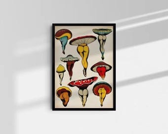 Grappige poster paddestoelenlaarsjes, grappige paddestoelkunst, poster schimmels, poster schimmel, poster retro keuken, klaar om op te hangen