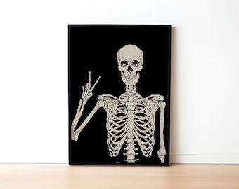 Schädeldruck, lustiger Schädeldekor, Schädelwandkunst, gotische Kunst, Schwarzweißdruck, Digitaldruck, Emo-Dekor, Skelettkunst, Gothik-Poster