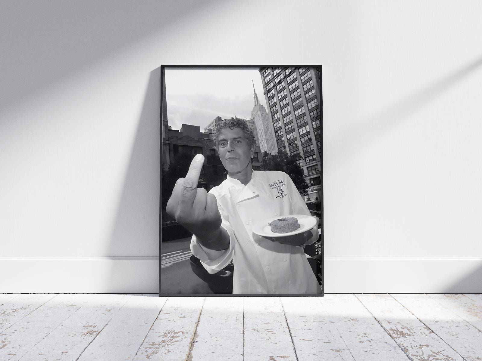 Anthony Bourdain Middle Finger, Anthony Bourdain Print, Photography Print, Chef Cooking Poster, Kitchen Wall Decor, Black and White Wall Art