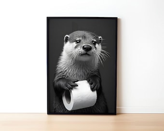 Funny Poster, Animal Bathroom Poster, Otter Gift,Funny Art Bathroom, Wall Decor Poster, black and white Bathroom Print, Digital Download