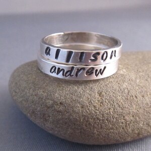 Personalized Rings,set of Two, Stamped Silver Rings, Stacking Bands, Set of Two