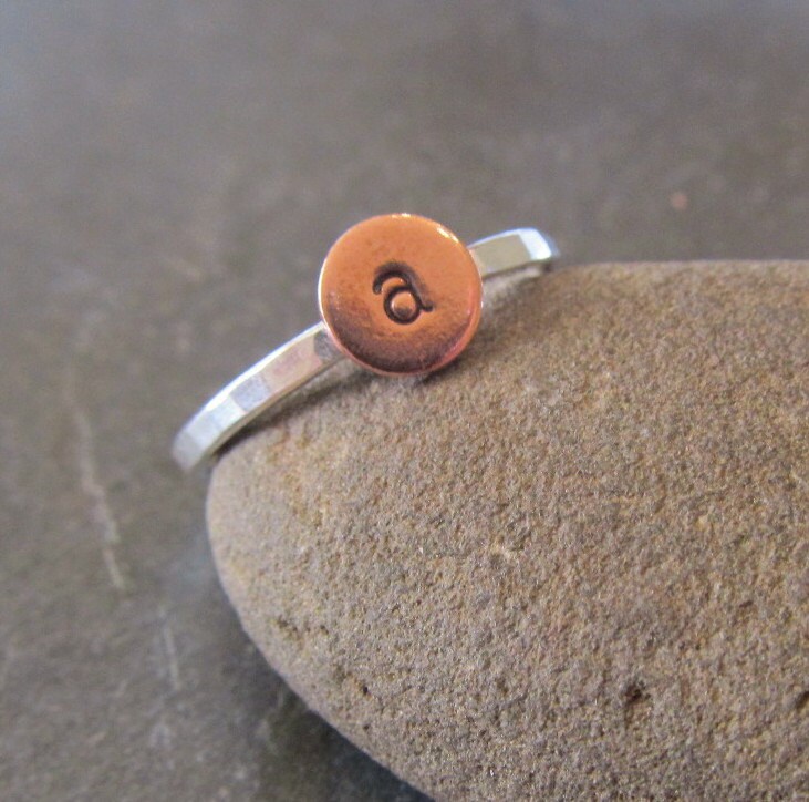 Stacking Rings , Personalized Sterling Silver and Copper, Initial Rings ...
