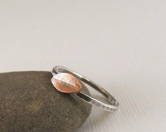 Copper and Silver Leaf Ring - Stacking Ring - Nature Inspired Jewelry - Botanical Jewelry