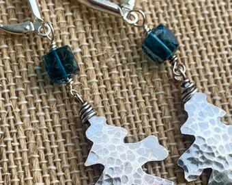 Oak Leaf Earrings, Leaf Earrings, London Blue Topaz earrings, Leaf Jewelry, Tree Jewelry