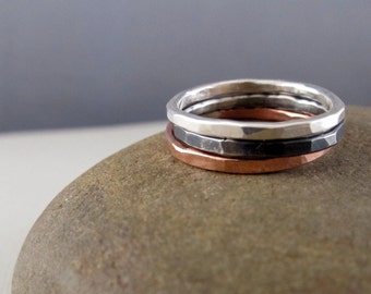 Stacking Rings in silver and copper - Trio in  Mixed Metals