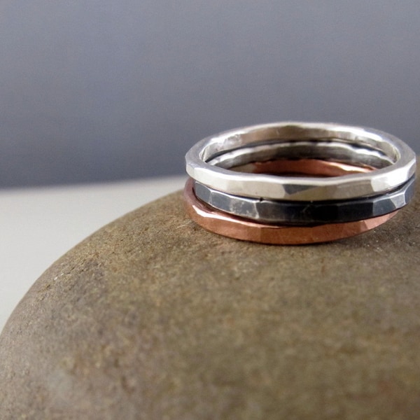Stacking Rings in silver and copper - Trio in  Mixed Metals