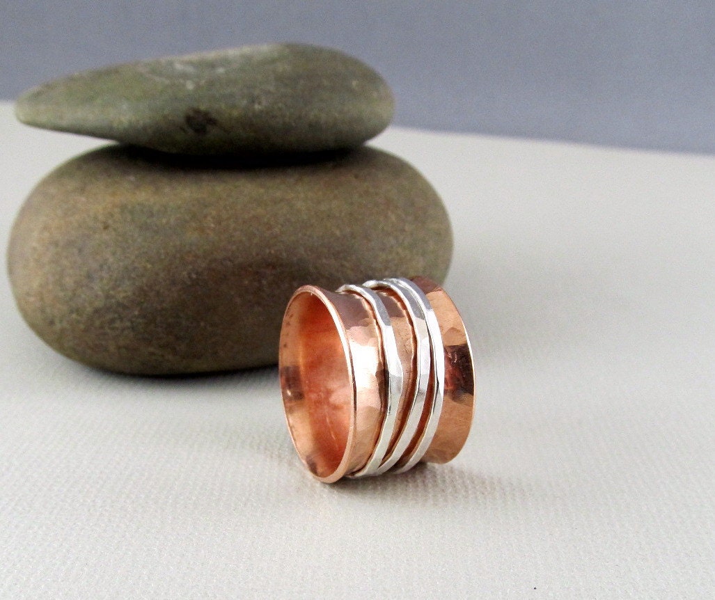 Spinner Ring in Copper and Silver With Three Spinners, Fidget Ring - Etsy