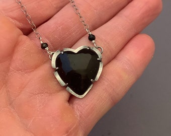 Black enameled heart necklace