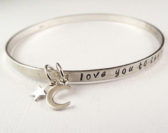 Love You to the Moon bangle, Valentine Gift, blessings bangle