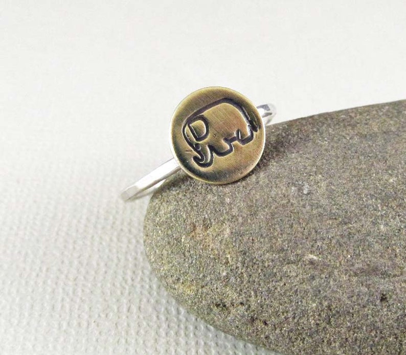 Lucky Elephant Ring in Sterling Silver and Brass, mixed Metals, elephant jewelry image 3