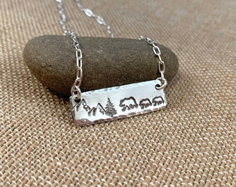 Momma bear and her cubs sterling silver pendant and necklace.