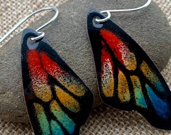 Butterfly Monarch Earring, Butterfly Jewelry in Enamel, Rainbow Butterfly Wing