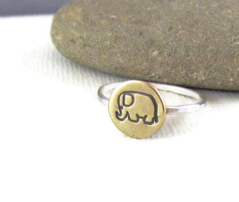Lucky Elephant Ring in Sterling Silver and Brass, mixed Metals, elephant jewelry image 1