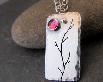 Birthstone Necklace, Branch Necklace in Sterling Silver