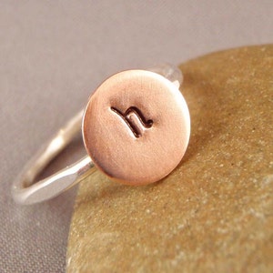 Initial Ring, Personalized Ring, Stamped Initial Ring in Copper and Sterling Silver