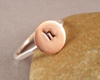 Initial Ring, Personalized Ring, Stamped Initial Ring in Copper and Sterling Silver