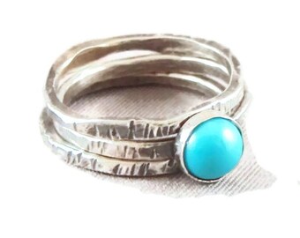 Turquoise and Sterling Silver Stacking Rings, stackable