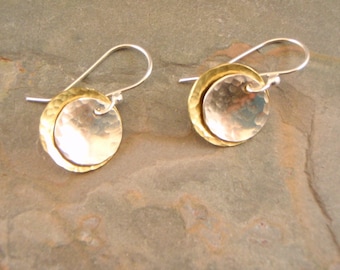 Mixed Metal Earrings in Silver and Brass