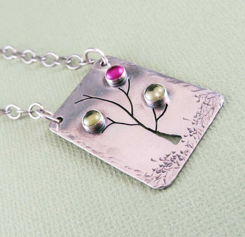 Mothers Necklace Gift for Mom Family Tree Necklace Birthstone Necklace, gemstone necklace image 3