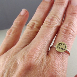 Lucky Elephant Ring in Sterling Silver and Brass, mixed Metals, elephant jewelry image 4