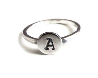 Personalized Mini Monogram Ring in Typewriter font, stacking ring, silver ring, initial ring