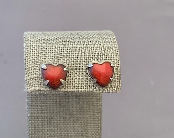 Enameled heart studs - enamel and sterling silver heart earrings