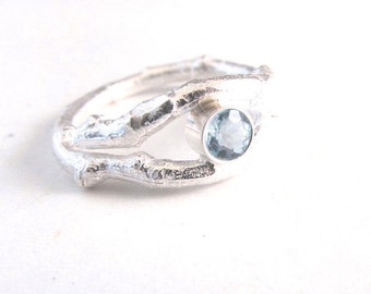 Aquamarine Ring - Branch Ring -Twig Jewelry - Twig Ring - Alternative Wedding Ring