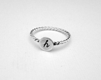 Personalized Ring, Initial Ring, Stacking Ring, Mini Monogram in Sterling Silver