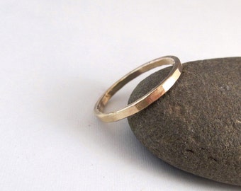 Gold Band - Stackable Hammered Band - Gold Ring - Slim Gold Band