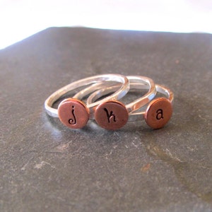 Initial Ring, Monogram Ring, Mini Monogram Ring in Copper and sterling silver image 2