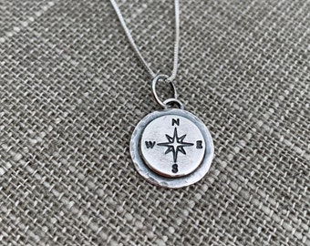 Compass necklace in sterling silver, Hiker gift, Graduaton Gift