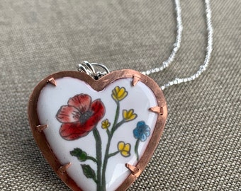 Mother's Day Necklace, Flower Necklace, hand painted enamel flower necklace