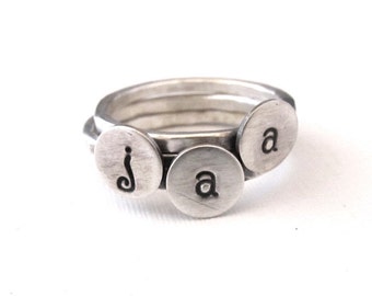 Mini Initial Stacking Rings in Sterling Silver