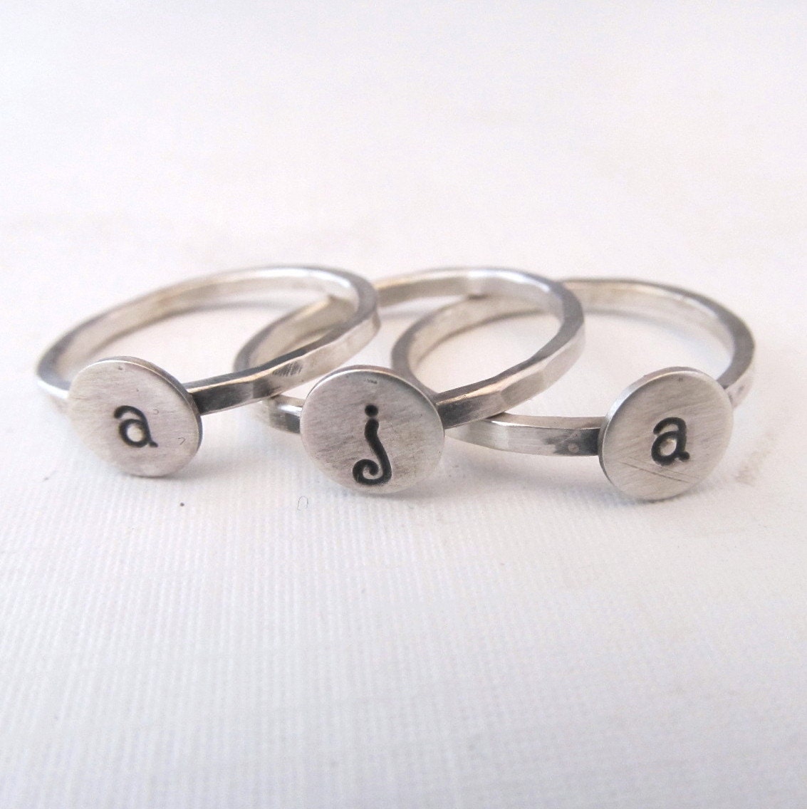 Mini Initial Stacking Rings in Sterling Silver - Etsy