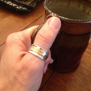 Spinner ring in silver and gold, meditation ring, wide band