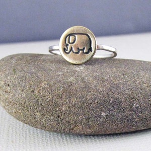 Lucky Elephant Ring in Sterling Silver and Brass, mixed Metals, elephant jewelry image 2