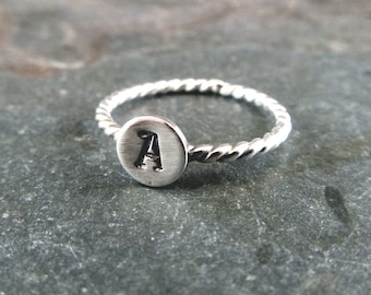 Mini Initial Stacking Ring, Mothers Ring, Personalized Ring, Sterling Silver Initial Ring