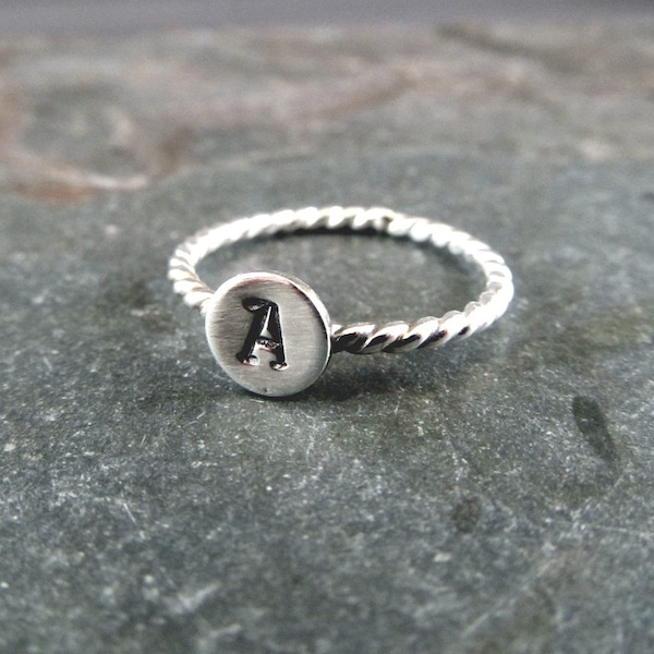 Mini Initial Stacking Ring, Mothers Ring, Personalized Ring, Sterling Silver Initial Ring