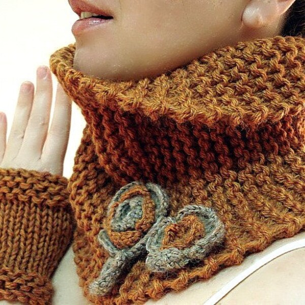 FREE WORLDWIDE SHIPPING...   Orange  Cowl and Fingerless Gloves