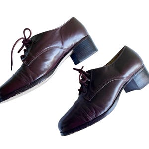 Vintage Brown Leather Nine West Shoes // Wood Block Heel Y2K Lace Up Brogue Loafer 5.5