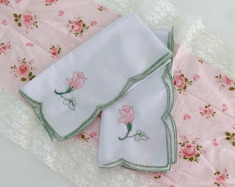 Vintage Set Of Table Linens // Pink, Blue, & Green Embroidered Butterfly Cloths