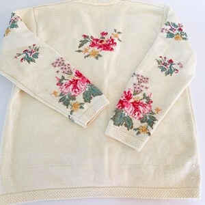 Vintage Cream Sweater // Pastel Pink & Aqua Cotton Floral Cardigan image 2