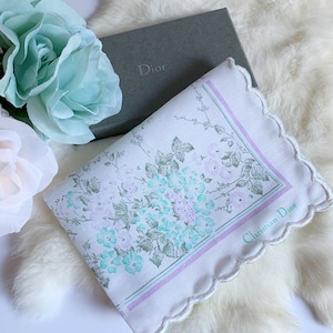 Vintage Christian Dior Placemat Napkin // Romantic Pastel Lavender // Logo Designer Floral Decor