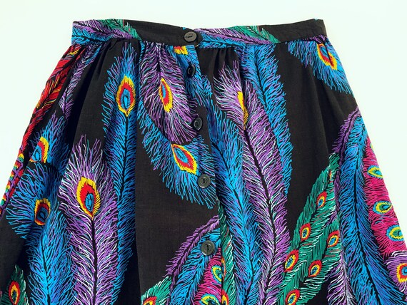 Vintage Peacock Skirt // Black Button Front Retro… - image 2