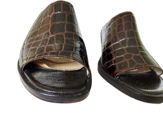 Vintage Y2K Brown Moc Croc Leather Shoes Block Heel Mules // Size 7.5