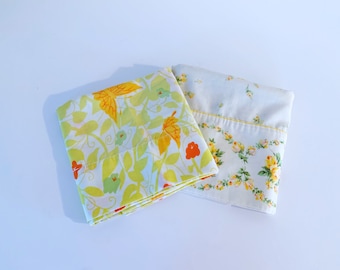 Vintage Pillowcase Lot Of 2 // 60’s 70’s Floral Print // White Yellow Roses Butterfly Set