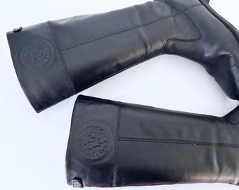 Vintage Genuine Black Leather Boots // Retro Lion Accent Size 9