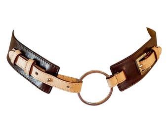 Dark Brown Silver & Leather Belt Old Money Y2K Modern Boho Chain Circle