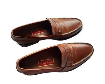 Size 10 COLE HAAN Men’s Caramel Brown Leather Penny Loafer Shoes :Genuine Leather